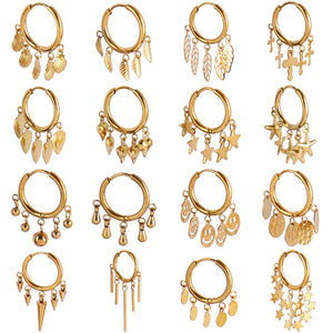 Women's Stainless Steel Round Star Heart Smiley Drop Earrings