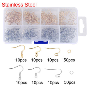 Stainless Steel Earring Hooks Clasps Split Rings DIY Earing Findings Set
