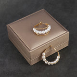 Round Pearl Earrings  Stainless Steel Statement Jewelry