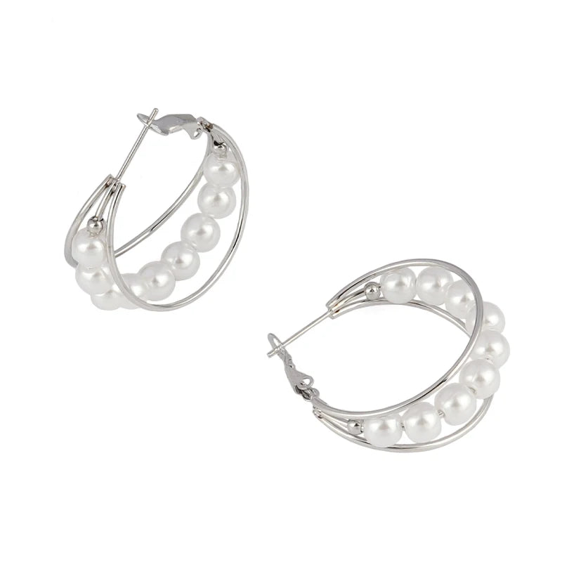 Round Pearl Earrings  Stainless Steel Statement Jewelry