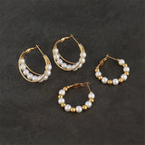 Round Pearl Earrings  Stainless Steel Statement Jewelry