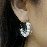 Round Pearl Earrings  Stainless Steel Statement Jewelry