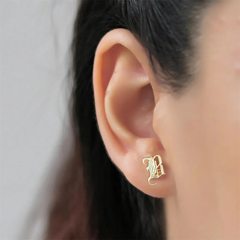 Custom Old English Font Stainless Steel Ear Studs