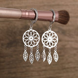 Stainless Steel Dream Catcher Leaves Drop Earrings for Women