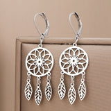 Stainless Steel Dream Catcher Leaves Drop Earrings for Women