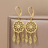 Stainless Steel Dream Catcher Leaves Drop Earrings for Women