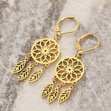 Stainless Steel Dream Catcher Leaves Drop Earrings for Women