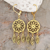 Stainless Steel Dream Catcher Leaves Drop Earrings for Women
