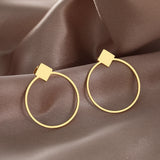 Square Circle Stainless Steel Earrings Minimalist Studs for Women