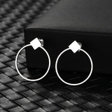 Square Circle Stainless Steel Earrings Minimalist Studs for Women