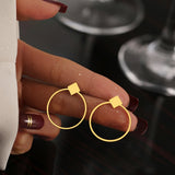 Square Circle Stainless Steel Earrings Minimalist Studs for Women