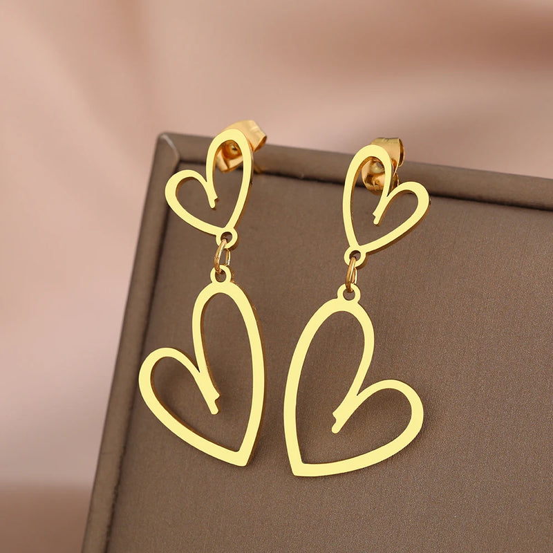 Stainless Steel Heart Charms Earrings for Women Weddings