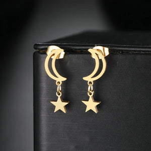 Moon Star Pendant Earrings Kpop Tassel Jewelry