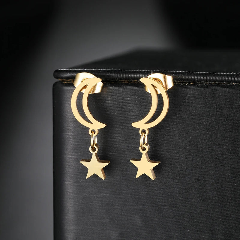 Moon Star Pendant Earrings Kpop Tassel Jewelry