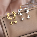 Moon Star Pendant Earrings Kpop Tassel Jewelry