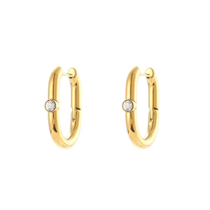 Stainless Steel Clear Zircon U Shape Hoop Earrings