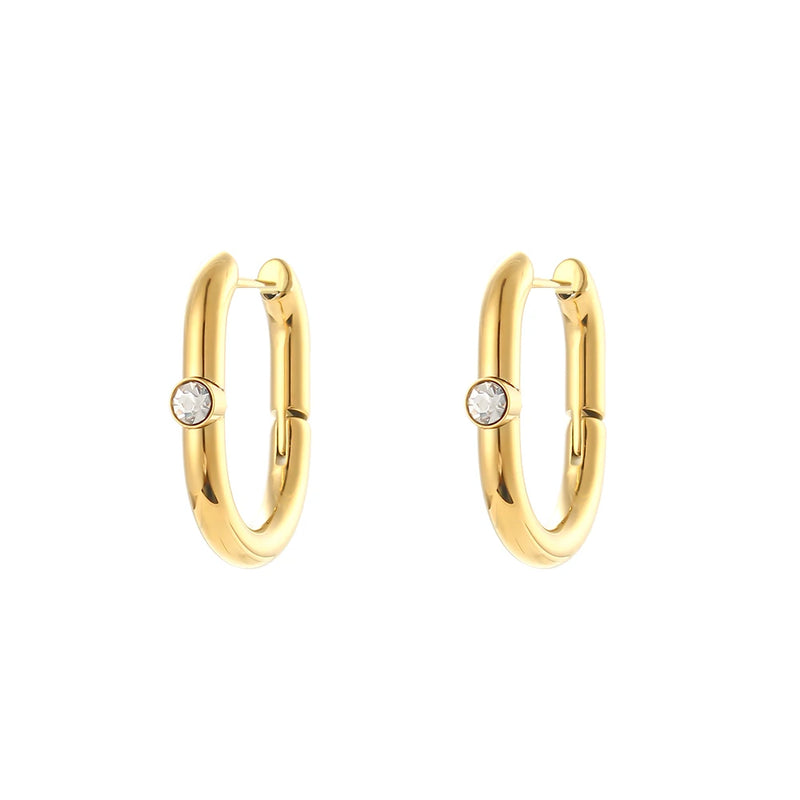 Stainless Steel Clear Zircon U Shape Hoop Earrings