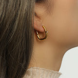Stainless Steel Clear Zircon U Shape Hoop Earrings