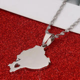 Stainless Steel Ecuador Map Pendant Necklace