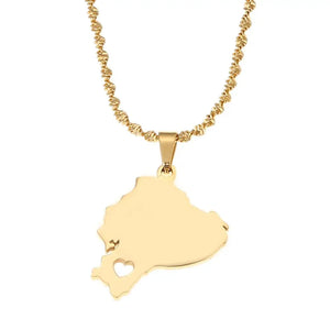 Stainless Steel Ecuador Map Pendant Necklace
