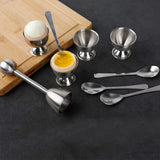 Stainless Steel Egg Topper Set with 4 Spoons & Cups - Shells Remover Top Cutter