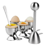Stainless Steel Egg Topper Set with 4 Spoons & Cups - Shells Remover Top Cutter