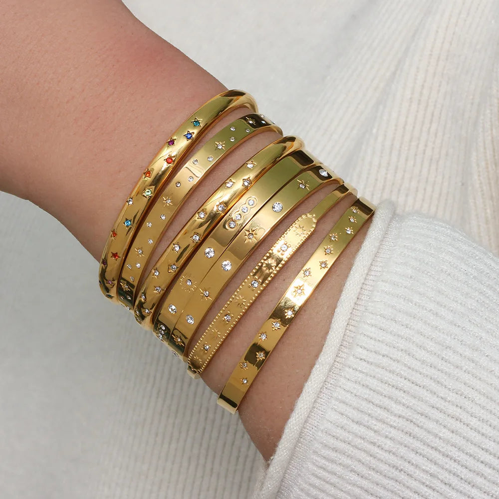 Vintage Stainless Steel Eight-pointed Stars Bracelet with Zircon