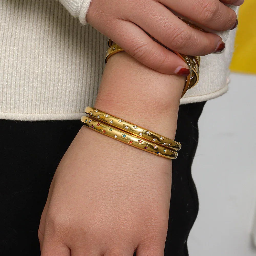 Vintage Stainless Steel Eight-pointed Stars Bracelet with Zircon