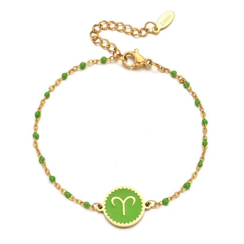 Zodiac Sign Bracelet Stainless Steel Enamel Charm Women's Jewel