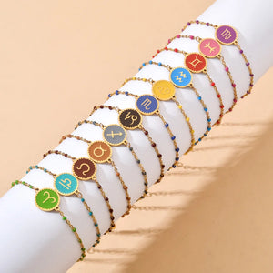 Zodiac Sign Bracelet Stainless Steel Enamel Charm Women's Jewel