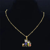 Enamel Family Dad Mom Son Daughter Charm Necklaces Women Kid Jewelry