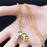 Enamel Family Dad Mom Son Daughter Charm Necklaces Women Kid Jewelry