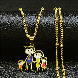 Enamel Family Dad Mom Son Daughter Charm Necklaces Women Kid Jewelry