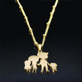 Enamel Family Dad Mom Son Daughter Charm Necklaces Women Kid Jewelry