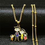 Enamel Family Dad Mom Son Daughter Charm Necklaces Women Kid Jewelry