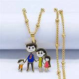 Enamel Family Dad Mom Son Daughter Charm Necklaces Women Kid Jewelry