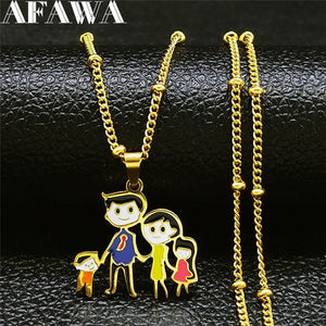 Enamel Family Dad Mom Son Daughter Charm Necklaces Women Kid Jewelry