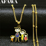 Enamel Family Dad Mom Son Daughter Charm Necklaces Women Kid Jewelry