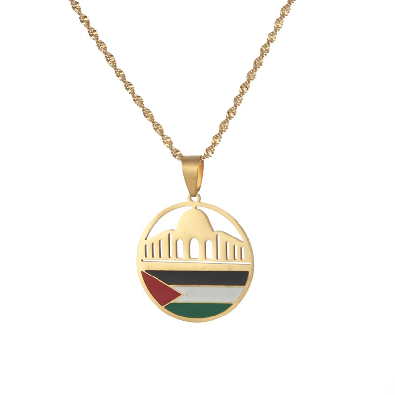 Stainless Steel Enamel Map Pendant Necklace Jewish Jewelry