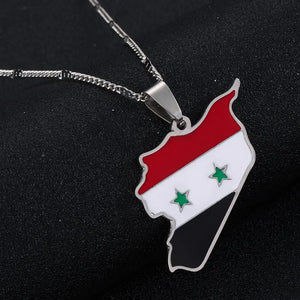 Stainless Steel Enamel Syria Map Flag Pendant Necklace Chain Jewelry