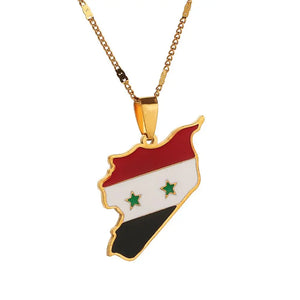 Stainless Steel Enamel Syria Map Flag Pendant Necklace Chain Jewelry