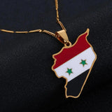 Stainless Steel Enamel Syria Map Flag Pendant Necklace Chain Jewelry