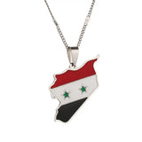 Stainless Steel Enamel Syria Map Flag Pendant Necklace Chain Jewelry