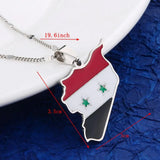Syria Map Flag Pendant Necklace Stainless Steel Enamel Chain Jewelry