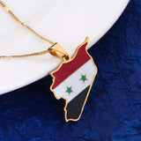 Syria Map Flag Pendant Necklace Stainless Steel Enamel Chain Jewelry