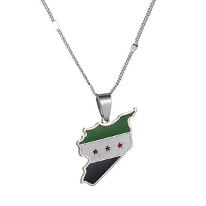 Syria Map Pendant Necklace Enamel Silver Syrians Map Chain Jewelry