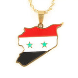 Syria Map Pendant Necklace Enamel Silver Syrians Map Chain Jewelry