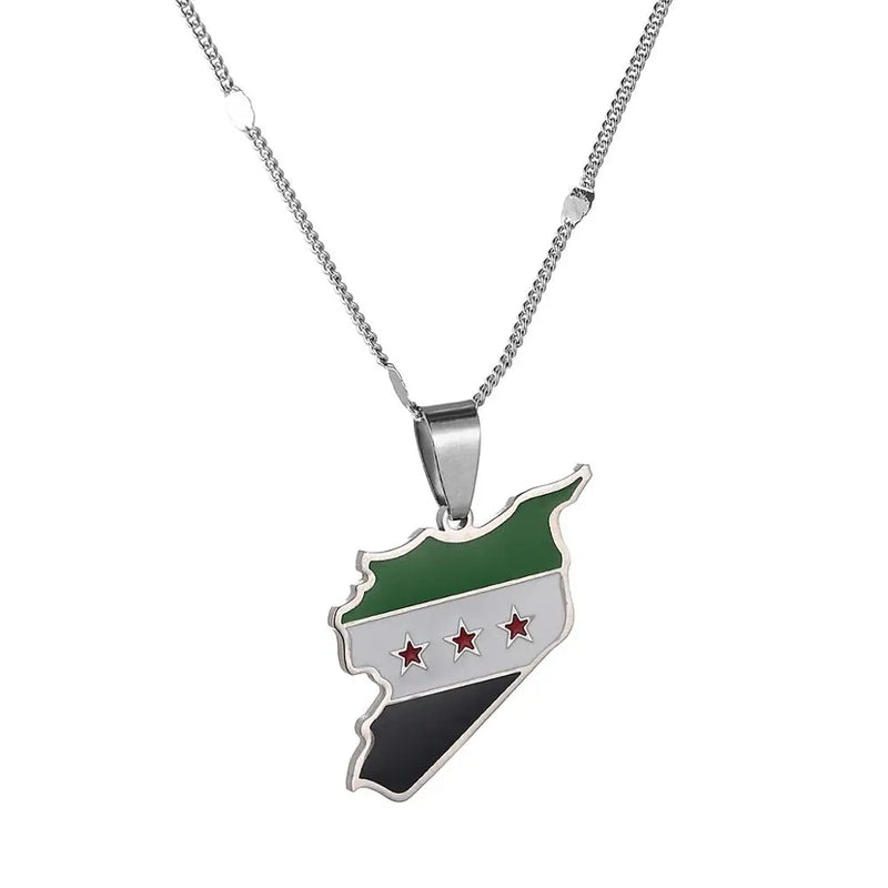 Syria Map Pendant Necklace Enamel Silver Syrians Map Chain Jewelry