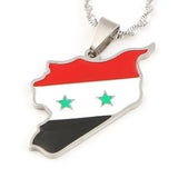 Syria Map Pendant Necklace Enamel Silver Syrians Map Chain Jewelry