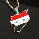 Syria Map Pendant Necklace Enamel Silver Syrians Map Chain Jewelry
